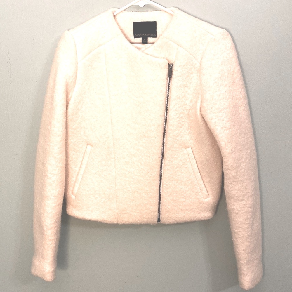Banana Republic Sz 6 Cream boiled wool moto jacket